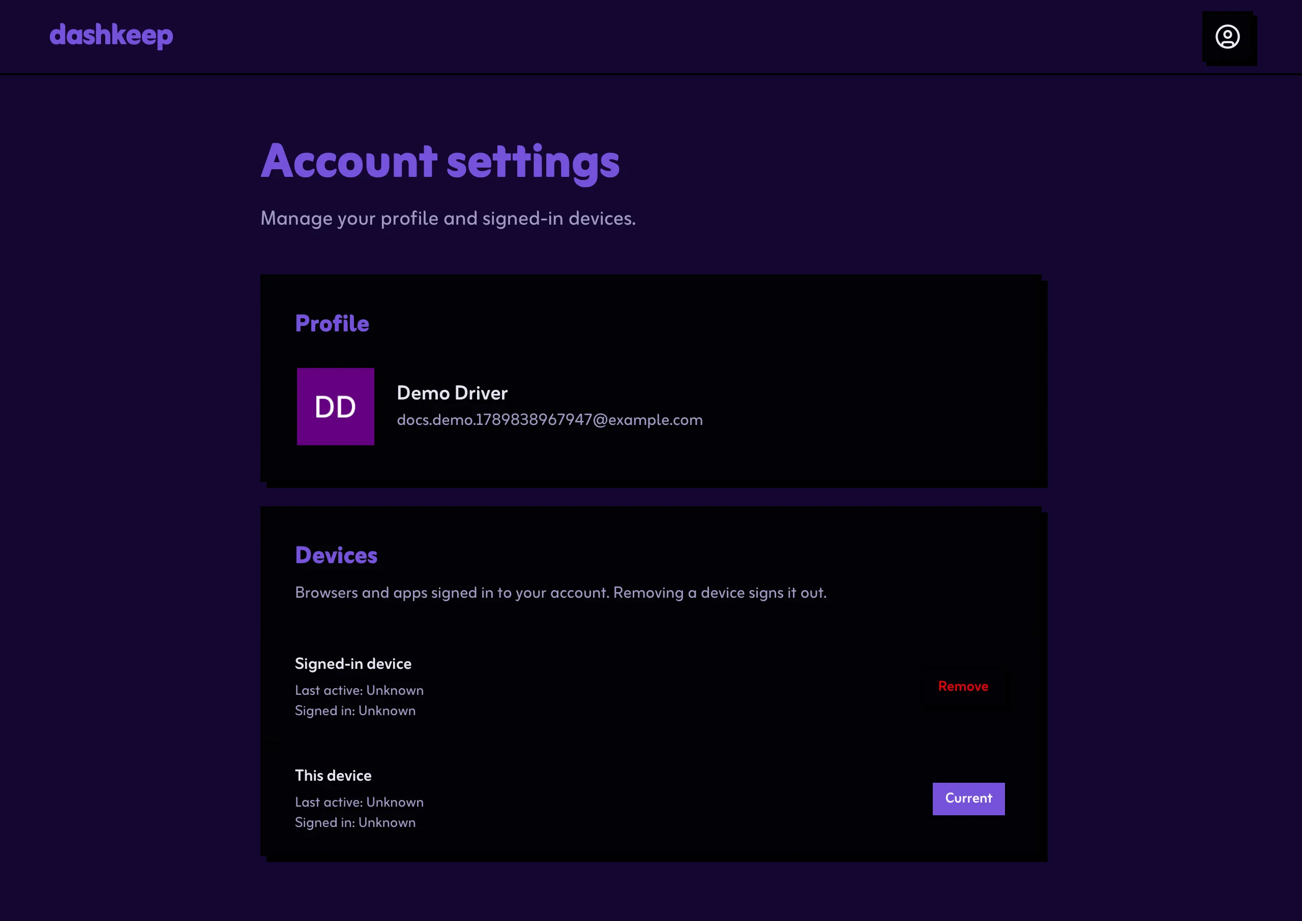 The account page