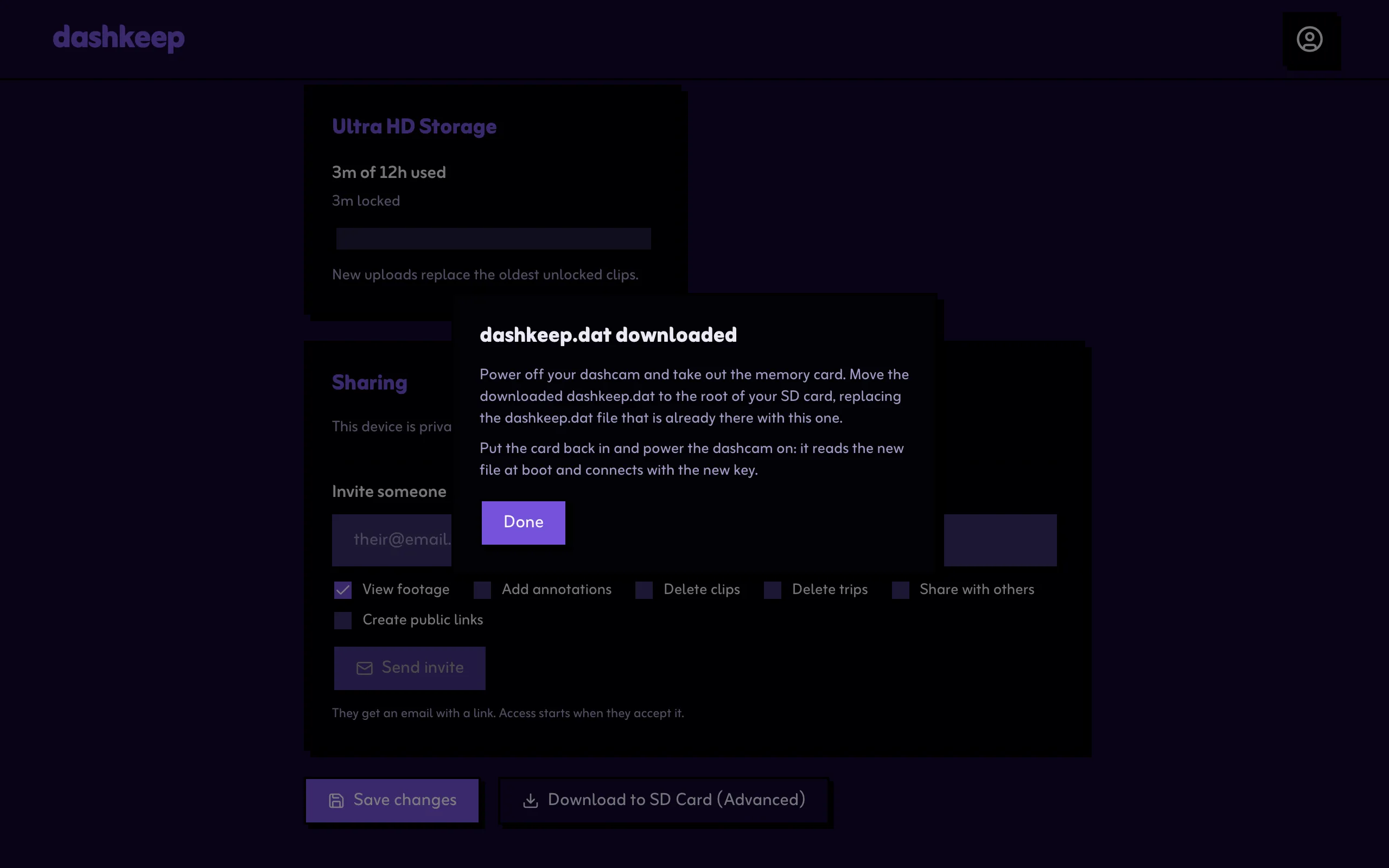 The instructions shown after the download