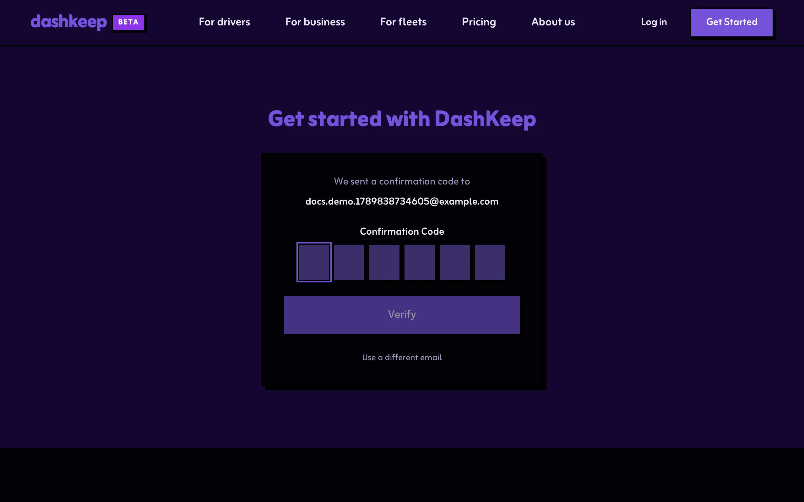 The confirmation code step