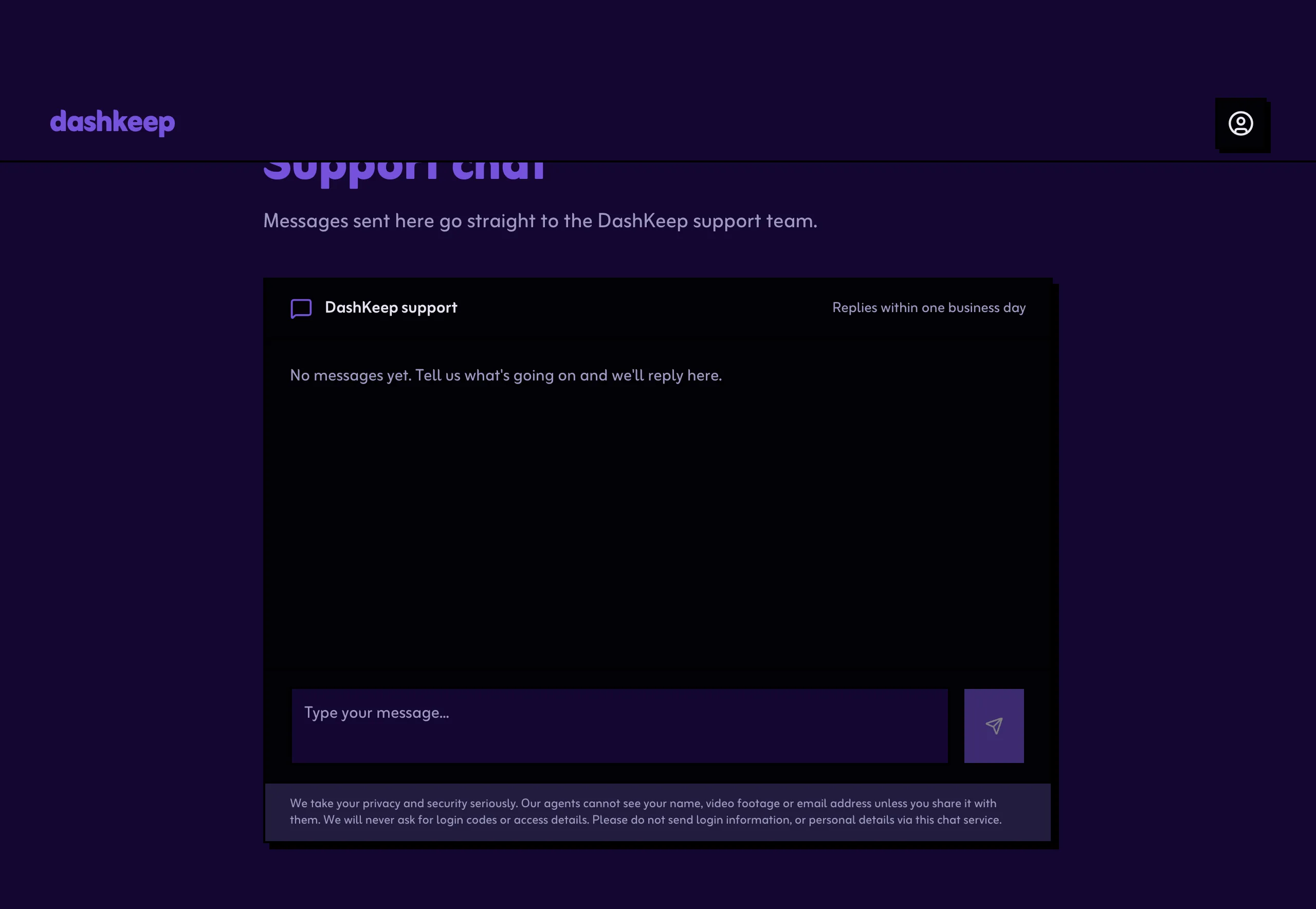 The support chat page