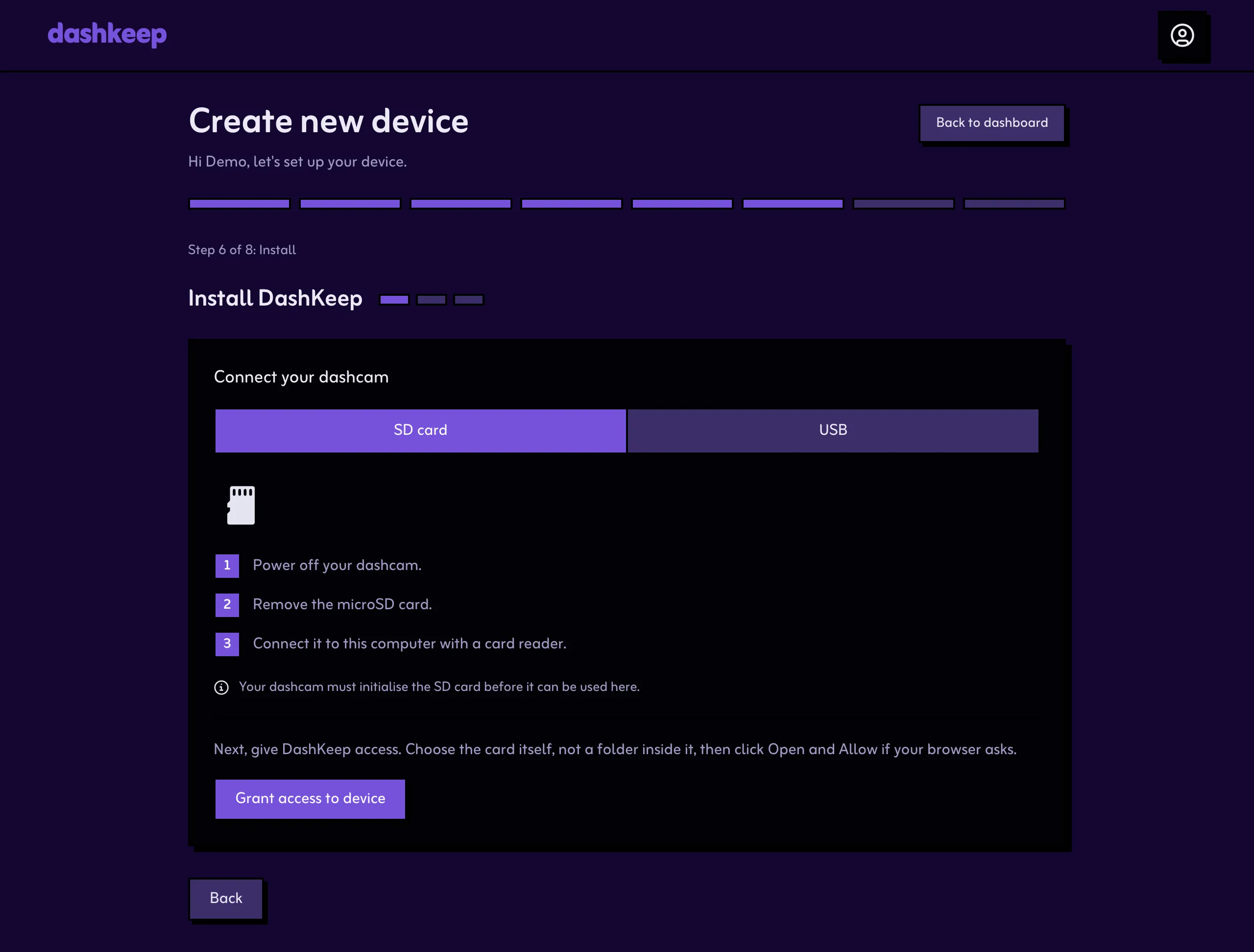 Step 6, stage 1: connect the card
