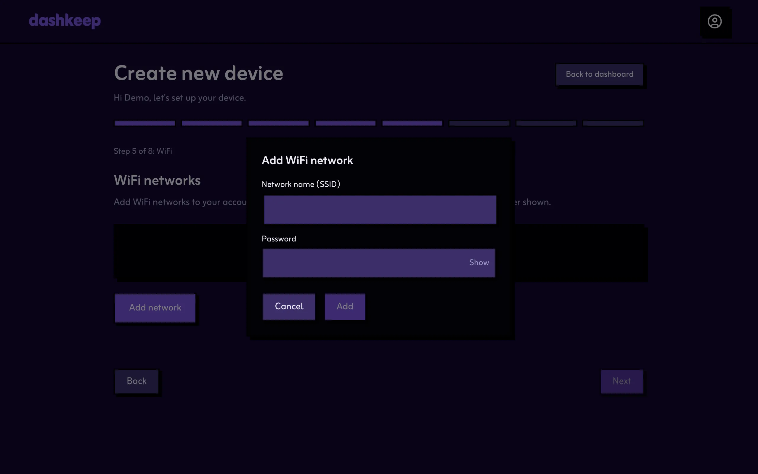 Step 5, adding a Wi-Fi network